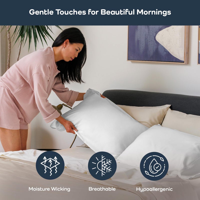 Olive + Crate Tencel Eucalyptus Pillowcases - 100% Tencel Lyocell Cooling Pillow Cases for Hot Sleepers - Hypoallergenic, Moisture-Wicking, Silk Alternative, Vegan - Queen Size Set of 2 [White Snow] - Image 4